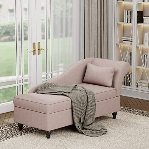 Yongqiang Tan Upholstered Wood Leg Chaise Lounge for Living Room and Bedroom