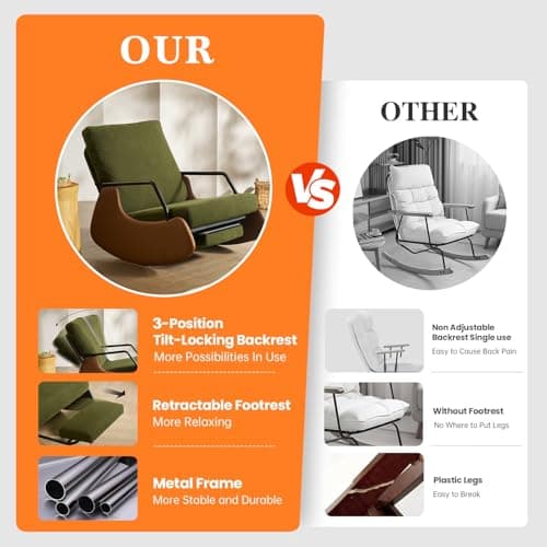 Green/Brown Corduroy Glider Rocking Chair with Adjustable Backrest & Footrest
