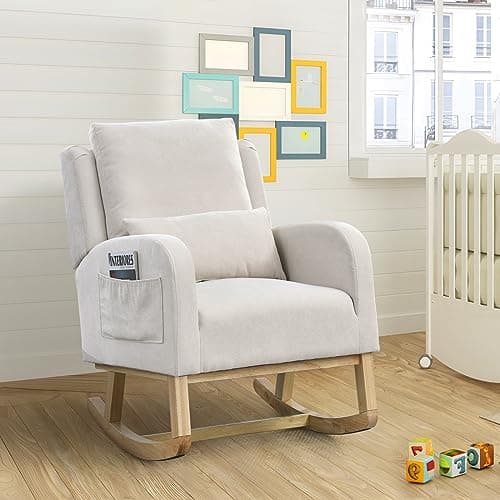 Comfortable Teddy Upholstered Rocking Chair for Nursery