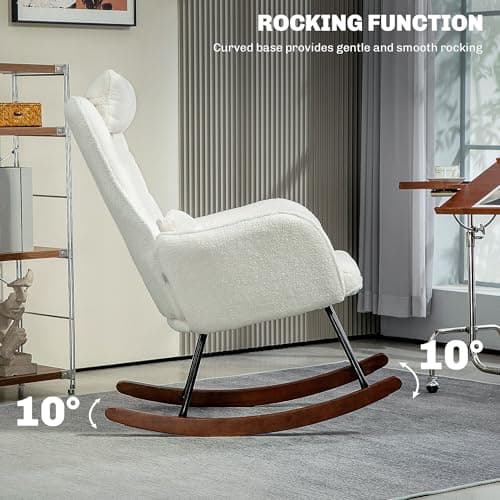 HOMCOM Teddy Fleece Rocking Chair with Headrest, Cream White
