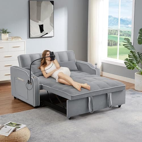 Convertible Sleeper Sofa Bed with USB Port - Blue color
