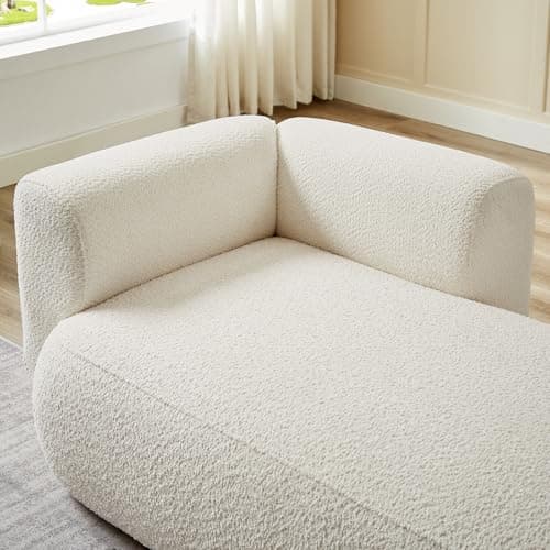 Boucle Cream Upholstered Chaise Lounge for Living Room Bedroom