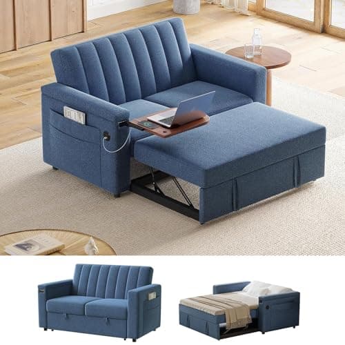 Amada 3-in-1 Convertible Sleeper Sofa Bed, Grey Velvet Couch with USB Ports