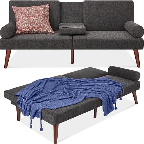 Best Choice Products Mid-Century Modern Convertible Futon Sofa Bed, Gray