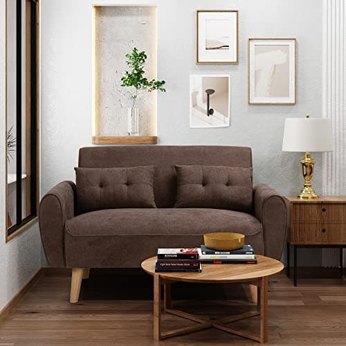 Shintenchi Dark Grey Mid Century Fabric 2-Seat Loveseat Sofa