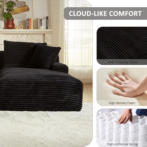 8 Foot Oversized Boneless Chaise Lounge Sofa, Modern Compressed Corduroy Living Room Couch