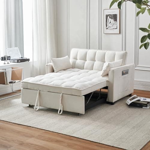 Beige 3-in-1 Sleeper Sofa Bed with Storage – Modern Lounge Furniture