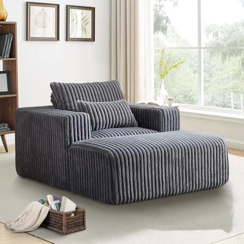 Oversized 48.5 Indoor Chaise Lounge Chair with Ottoman - Modern Plush Corduroy Sofa for Living Room (Grey)