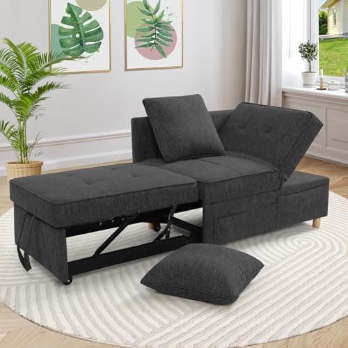 SEJOV 3-Seat Pull Out Couch Bed, 4-in-1 Convertible Sleeper Sofa, Dark Grey