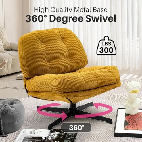 Redlife Cross Legged 360° Swivel Lounge Chair, Comfy Bedroom Reading Chair (Yellow)