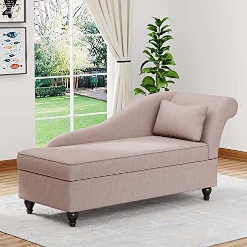 Yongqiang Tan Upholstered Wood Leg Chaise Lounge for Living Room and Bedroom
