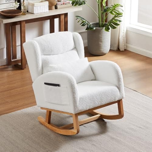Upholstered Boucle Glider Rocking Chair for Nursery and Baby Room