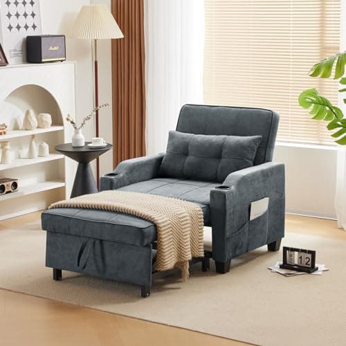 VINGLI 3-in-1 Convertible Sofa Bed with USB Ports and Cup Holders, Dark Grey