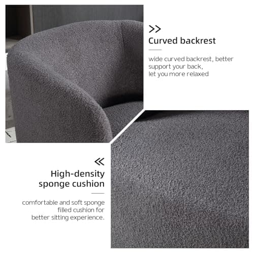 CANMOV Dark Grey Teddy Boucle Swivel Chair, 360 Degree Living Room & Bedroom Accent