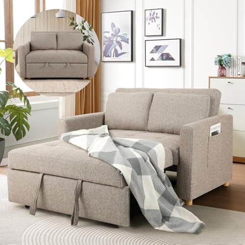 SEJOV 2-Seater Grey Linen 3-in-1 Sleeper Sofa Bed