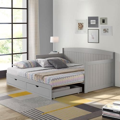 Alaterre Harmony Wood Daybed, White, Twin Size, Sturdy Durable Trundle Bed