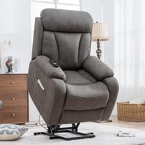 Modern Elderly Power Lift Chair Recliners Leathaire Electric Lift Recliner Chair with Side Pocket for Living Room and Bedroom (Light Gray)