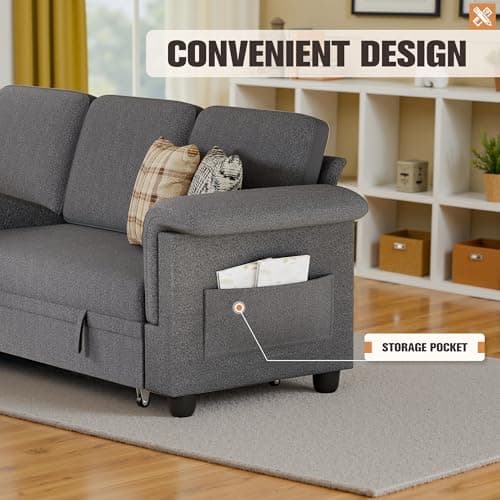 Homall Dark Grey Linen L-Shaped Sleeper Sofa with Storage