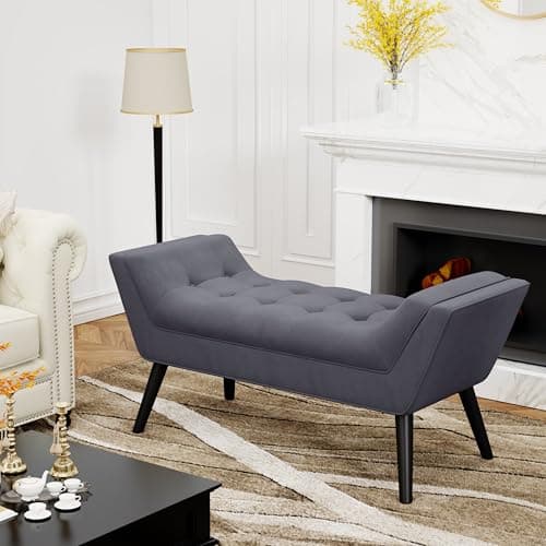Alunaune Dark Gray Velvet Tufted Ottoman Bed Bench with Storage