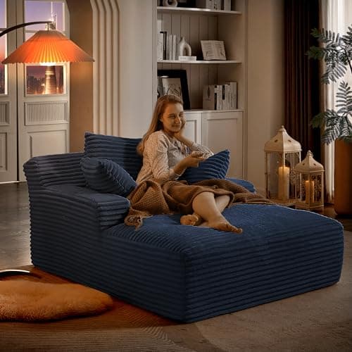 49.2" Full Foam Oversized Chaise Lounge Chair, Cozy Corduroy Upholstered Sleeper Sofa