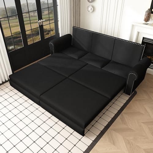 Light Brown 93.7" 3-in-1 Recliner Sleeper Sofa Bed, Faux Leather Office Living Room