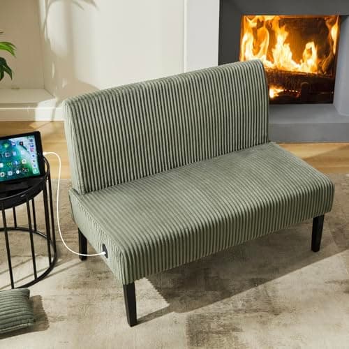 STHOUYN Mini Velvet Armless Loveseat with USB Port for Small Spaces
