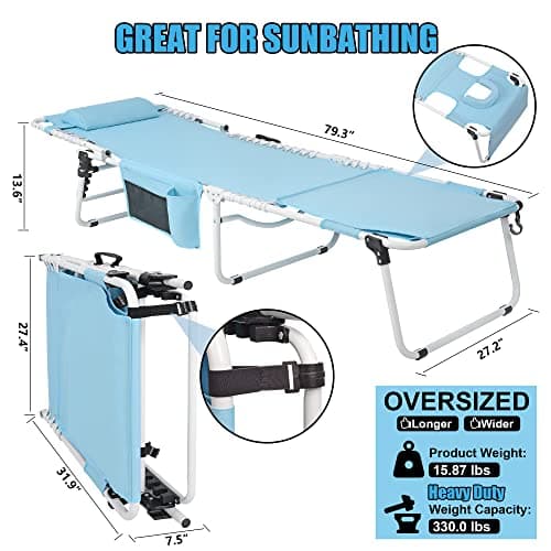 Oversized Heavy Duty Folding Chaise Lounge for Outdoor Sunbathing