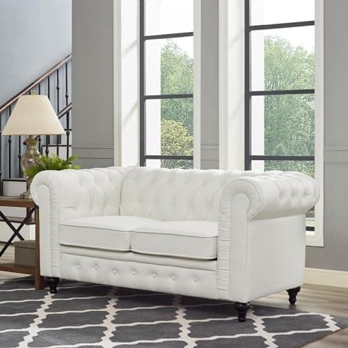 Naomi Home White Emery Chesterfield Loveseat Sleeper Small Sofa Bed