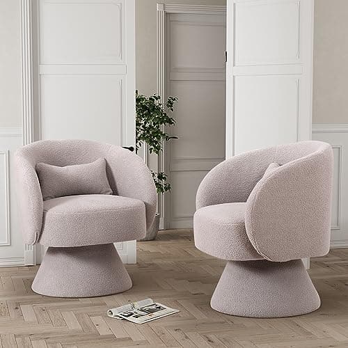 Upholstered Teddy White Swivel Chair, Modern Boucle Sherpa Accent (Living Room, Bedroom, Office)