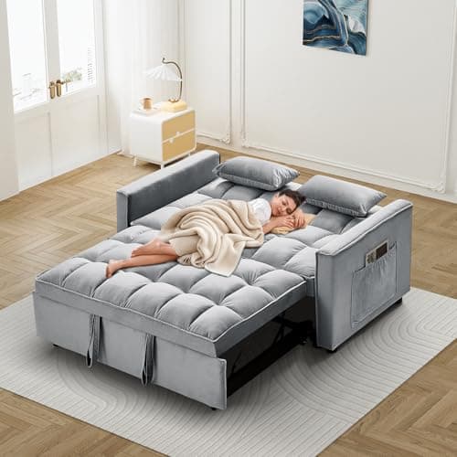 3-in-1 Velvet Convertible Sleeper Sofa Bed, Dark Black-adjustable Backrest