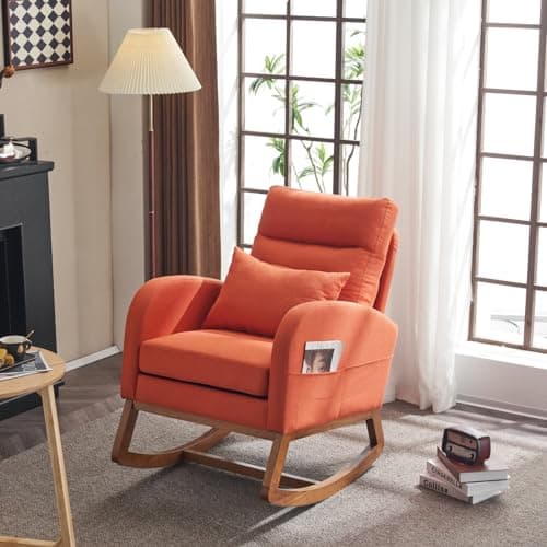 VINGLI Thick Headrest Mid-Century Modern Nursing Rocking Chair