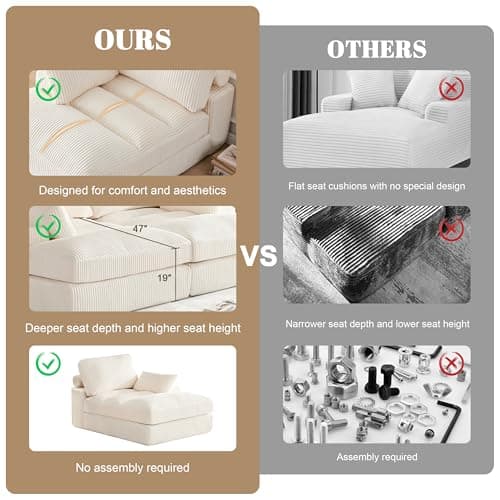 Beige Oversized Comfortable Chaise Lounge Chair with Throw Pillow
