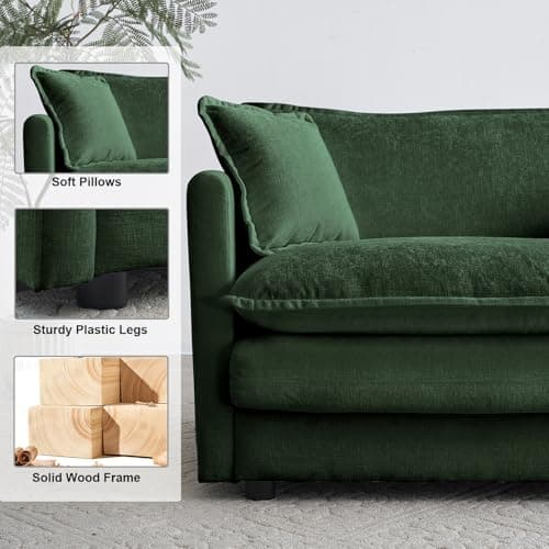 KIVENJAJA Green Oversized Chenille Loveseat Sofa, 4 Pillows, Modern Living Room Couch