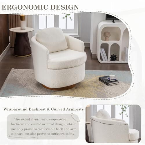 JEEOHEY 30 Ivory Swivel Barrel Chair - Modern Boucle Accent Chair for Nursery, Living Room, Bedroom, Club