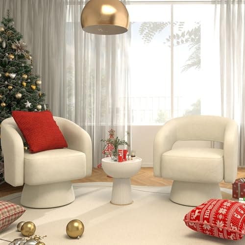 Bonzy Home Beige Swivel Barrel Chair, Set of 2 Velvet Accent Armchair