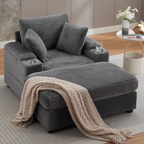 Oversized Grey Chaise Lounge Chair with Ottoman & Storage