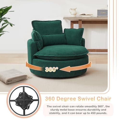 JEEOHEY 38"W Oversized Swivel Armchair with Half Moon Ottoman, Green