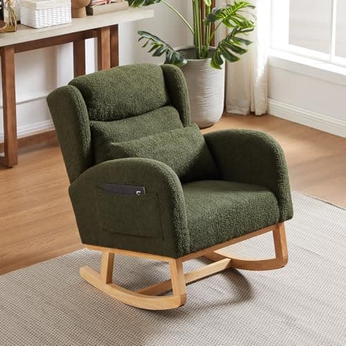 Upholstered Boucle Glider Rocking Chair for Nursery and Baby Room
