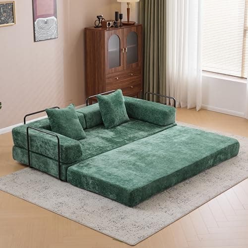 Beige Cylindrical Pillow Convertible Sleeper Sofa Bed