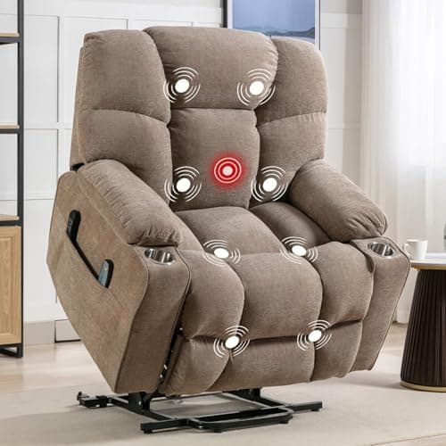 CANMOV Heavy Duty Electric Lift Recliner Chair with Massage, Heat, USB, Grey