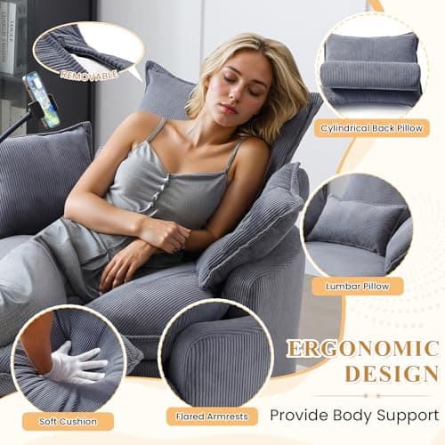 Modern Grey 360 Degree Swivel ARMChair with Phone Holder & Storage Ottoman