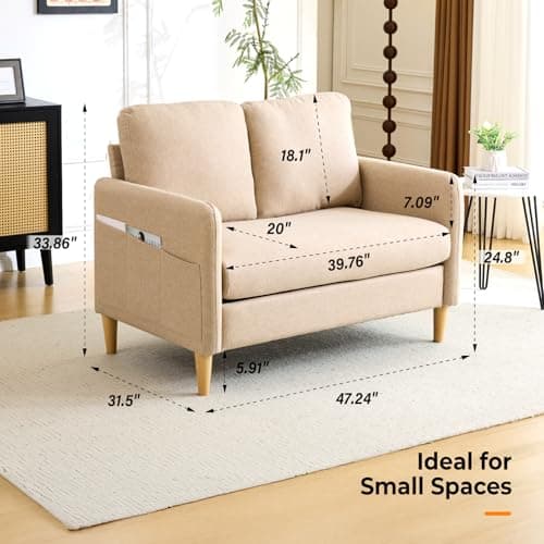 Vingli Light Brown Linen 47" Loveseat Sofa Mid Century ModernDecor