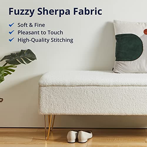 Gold Finished Cozy Castle Storage Bench, 43.3" for Bedroom & Entryway