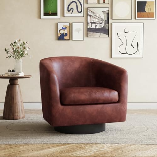 Modern Cream UIXE PU Leather Swivel Barrel Club Chair Set (2)