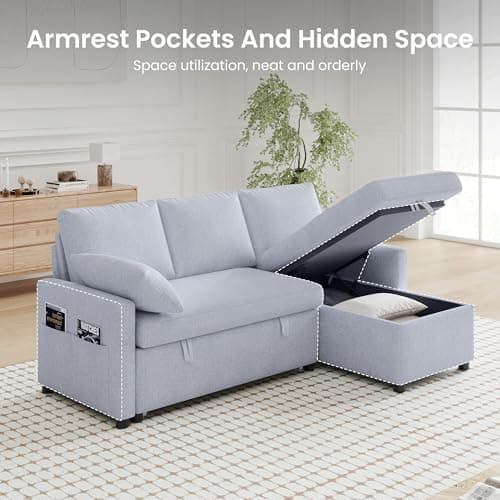 4-in-1 L-Shaped Sleeper Sofa with Storage in Light Gray