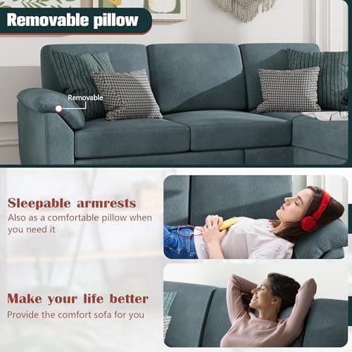 Vongrasig 79" L Shaped Gray Sectional Sofa with Removable Pillows Linen Fabric