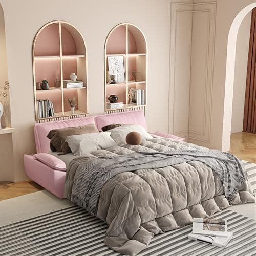70.1" Queen Size 3-in-1 Convertible Futon Sofa Bed with Cushion Armrest, Modern Velvet Beige Couch for Living Room and S