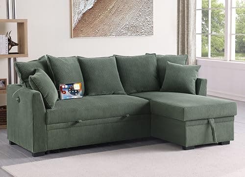 Eafurn 4-in-1 L-Shaped Sectional with Pullout Bed and USB Ports