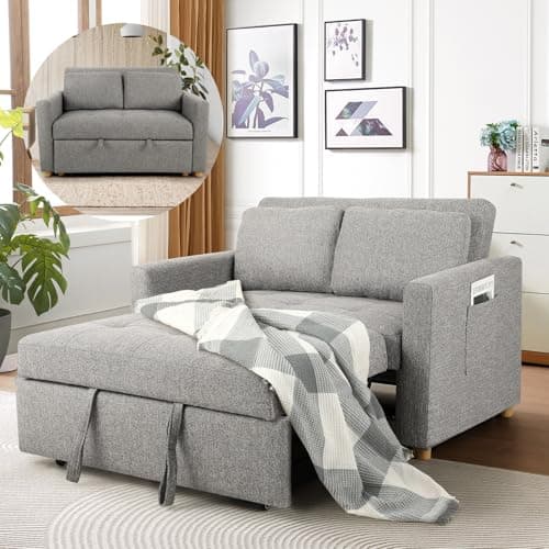 SEJOV 2-Seater Grey Linen 3-in-1 Sleeper Sofa Bed