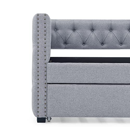 Modern Upholstered Daybed with Trundle for Teens - Light Grey